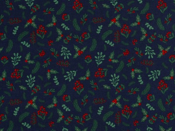 Webstoff Baumwolle , rote Beeren, marine Webstoff Baumwolle , rote Beeren, marine