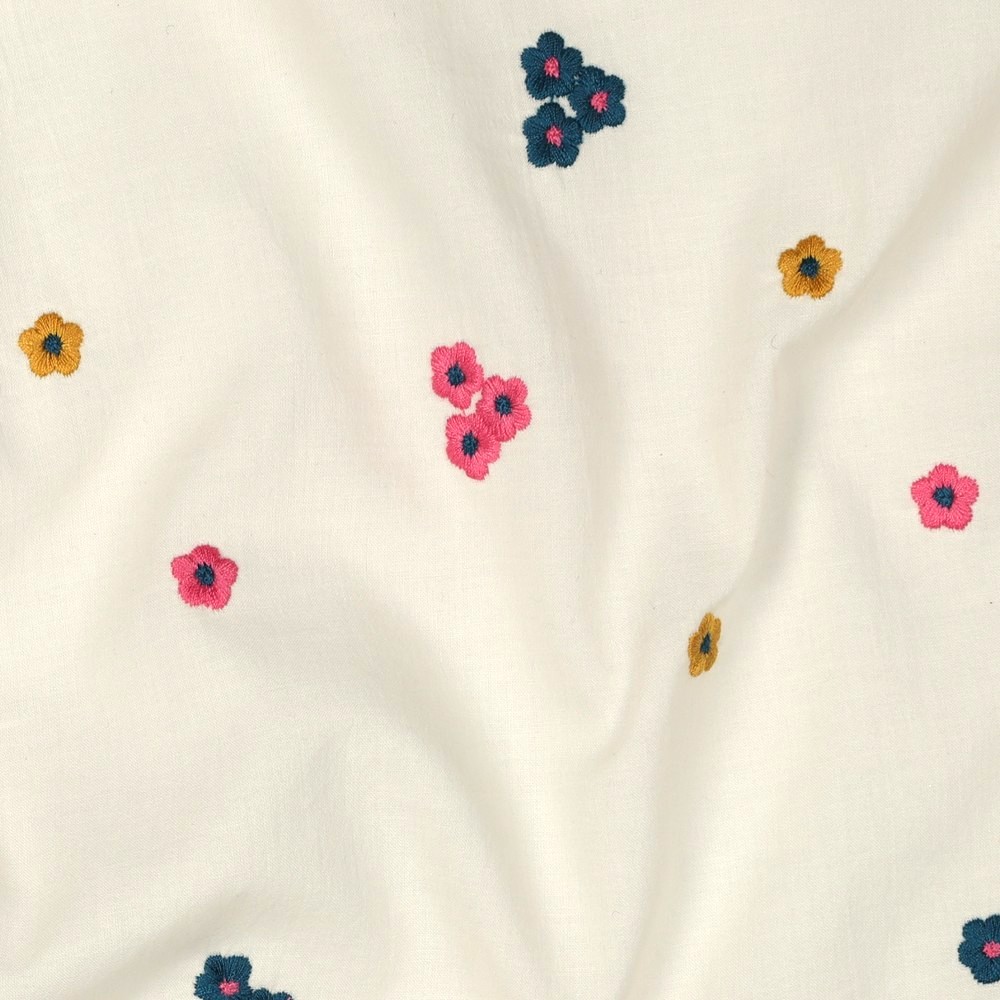 Baumwoll - Voile mit Stickerei, natur / pink