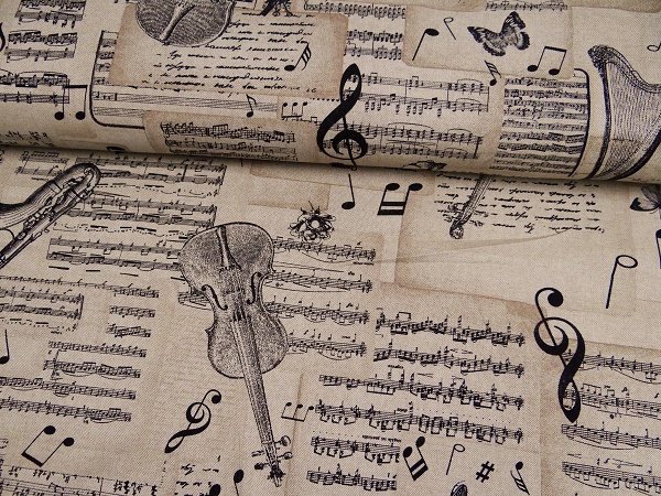 1-104530-1649-630 Dekostoff Musiknoten beige