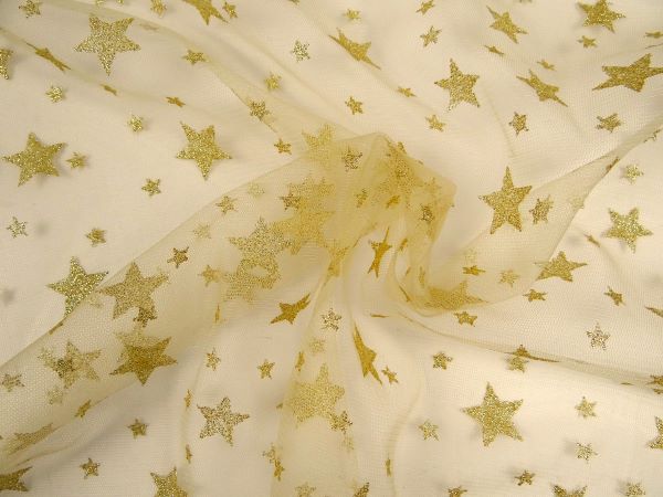 Tüll mit Glitzersternen, gold