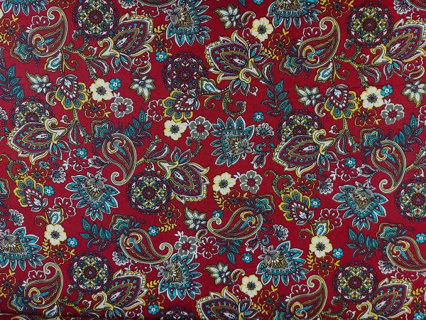 100 % Baumwolle , rot, Blätter & Blüten 100 % Baumwolle , rot, Blätter & Blüten