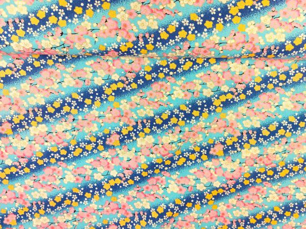 Dekostoff ,Kirschblüten mit goldfarbenen Akzenten ,bleu Dekostoff ,Kirschblüten mit goldfarbenen Akzenten ,bleu