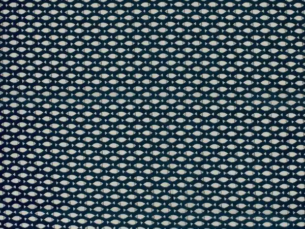  Bluse, Baumwolle- Voile, Fische, blau /beige