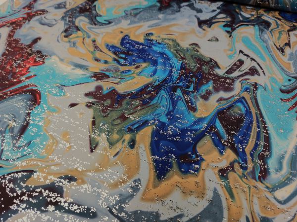 Elastik- Jersey , Batik mit Glitzer Elastik- Jersey , Batik mit Glitzer