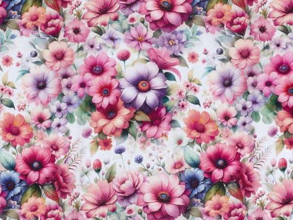 Dekostoff bunte Blüten, ecru Dekostoff bunte Blüten, ecru