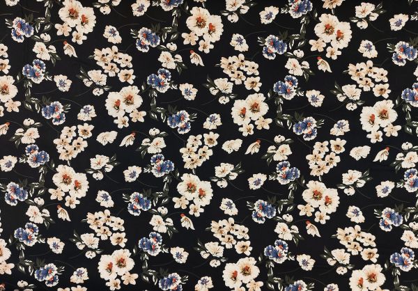 100 % Baumwolle schwarz mit Blüten in creme 
