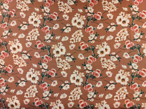 100 % Baumwolle braun mit Blüten in creme 