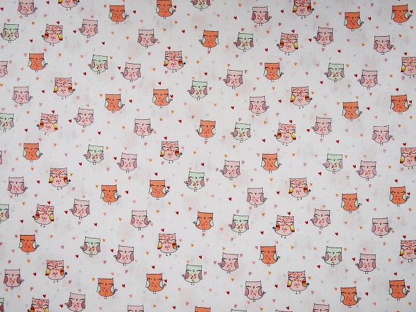 ve08240-002-BW-Eule-weiss 100 % Baumwolle Eulen & Herzen