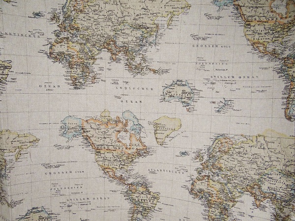 Dekostoff Weltkarte beige