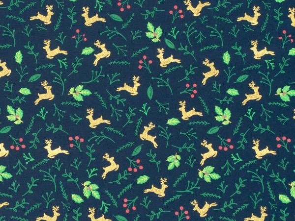 Webstoff Baumwolle , springender Hirsch, blau