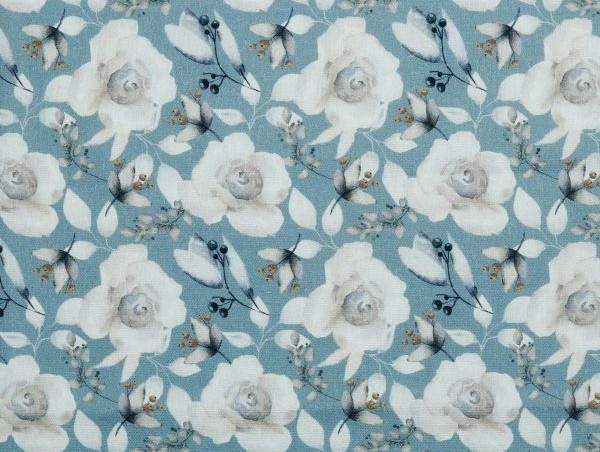 Dekostoff , Rosen, dusty bleu