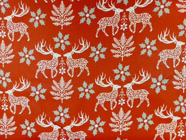 Dekostoff Baumwolle , Weihnachten, Hirsch, rot Dekostoff Baumwolle , Weihnachten, Hirsch, rot