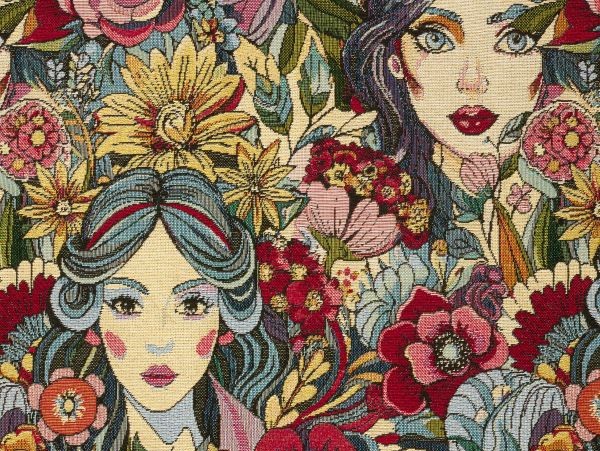 Dekostoff, Blütenmeer mit Frau