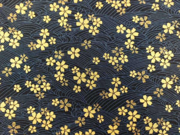 Dekostoff , goldene Blüten, blau Dekostoff , goldene Blüten, blau