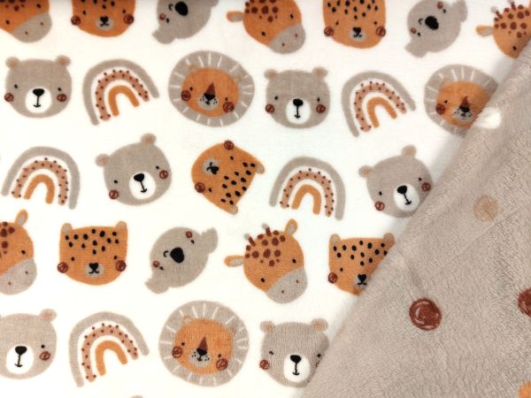 Fleece Wellness Doubleface, Bärchen , Punkte, ecru