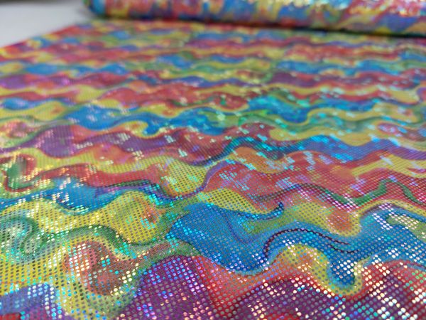 Elastik- Jersey , Batik mit Foliendruck 