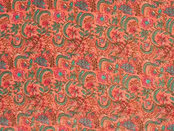  Bluse, Baumwoll-Voile, florales Dessin , orangerot / grün