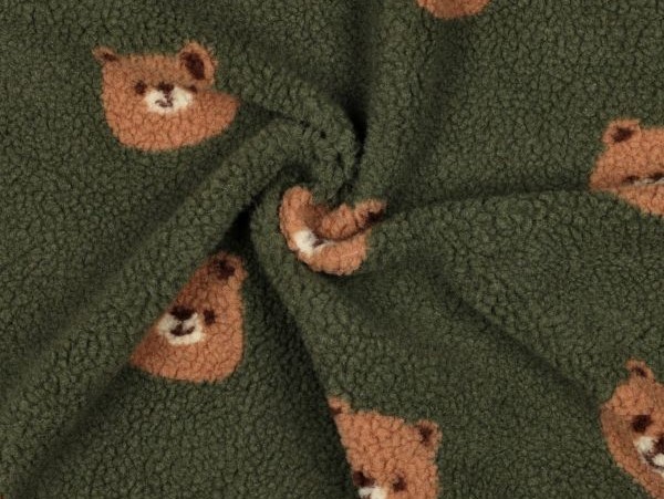 Teddystoff, Strick, Bärchen, oliv