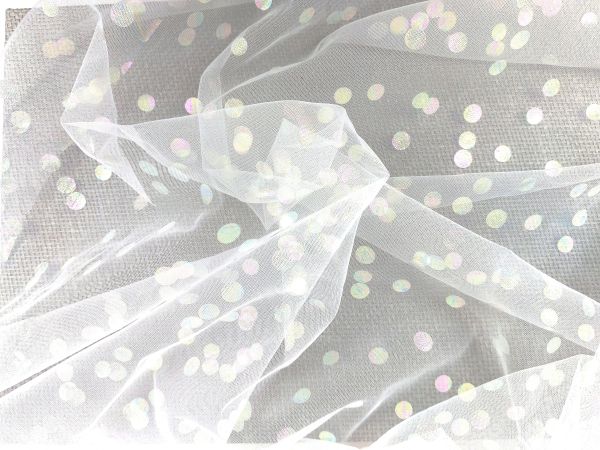 Softtüll , weiß mit Foliendruck in silber