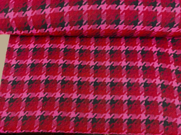 Mantelstoff Jacquard, Hahnentrittmuster rot/pink Mantelstoff Jacquard, Hahnentrittmuster rot/pink