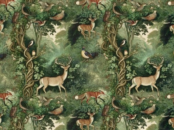 Dekostoff , Waldtiere, grün