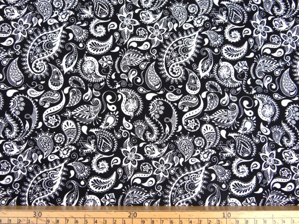  Baumwollstoff Paisley schwarz / weiß