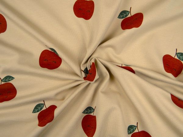 Jersey, French Terry, Äpfelchen, creme