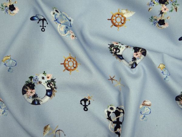 Dekostoff maritime Motive hellblau