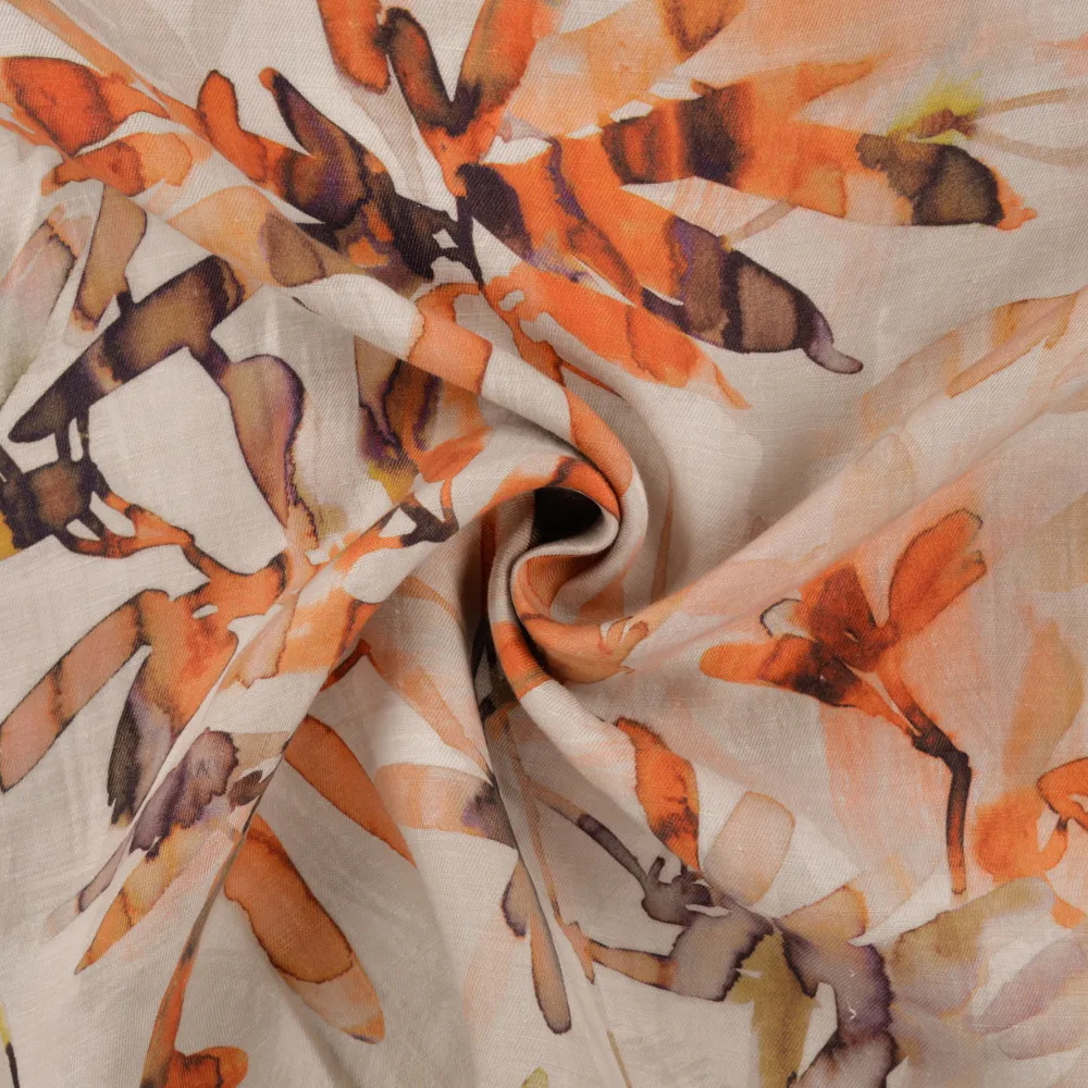 Leinenmix- Blusenstoff, Aquarellmuster, beige