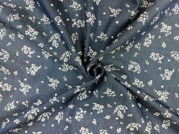  Bluse, Jeansoptik, kl. Blümchen, dunkles blau 